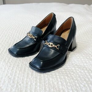 Sam Edelman New York Quincy Black Leather Horse Bit Square Heeled Loafters 7.5